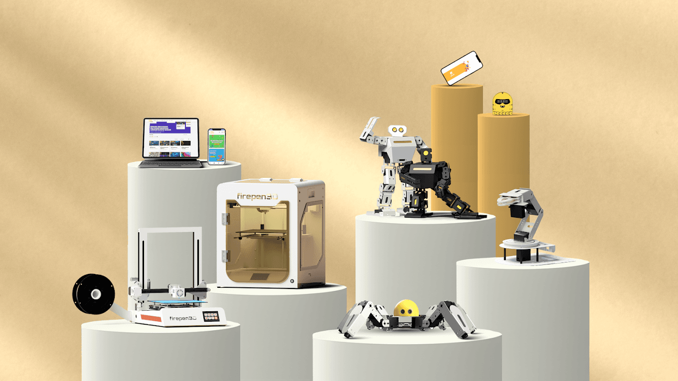 STEM robotics equipment on pedestals